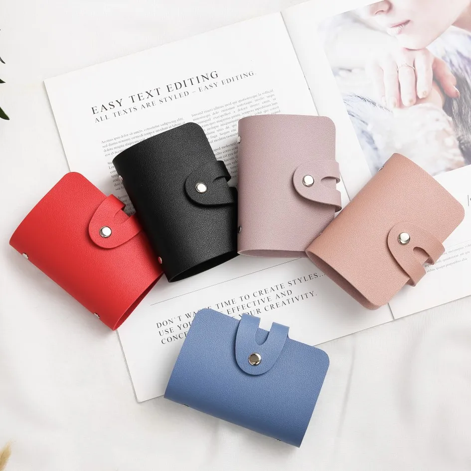 24 Slots Bits Card Holder Bag Simple Solid Color Pocket Case Women Men Credit ID Card Organizer Leather Cardholder Wallet 2023