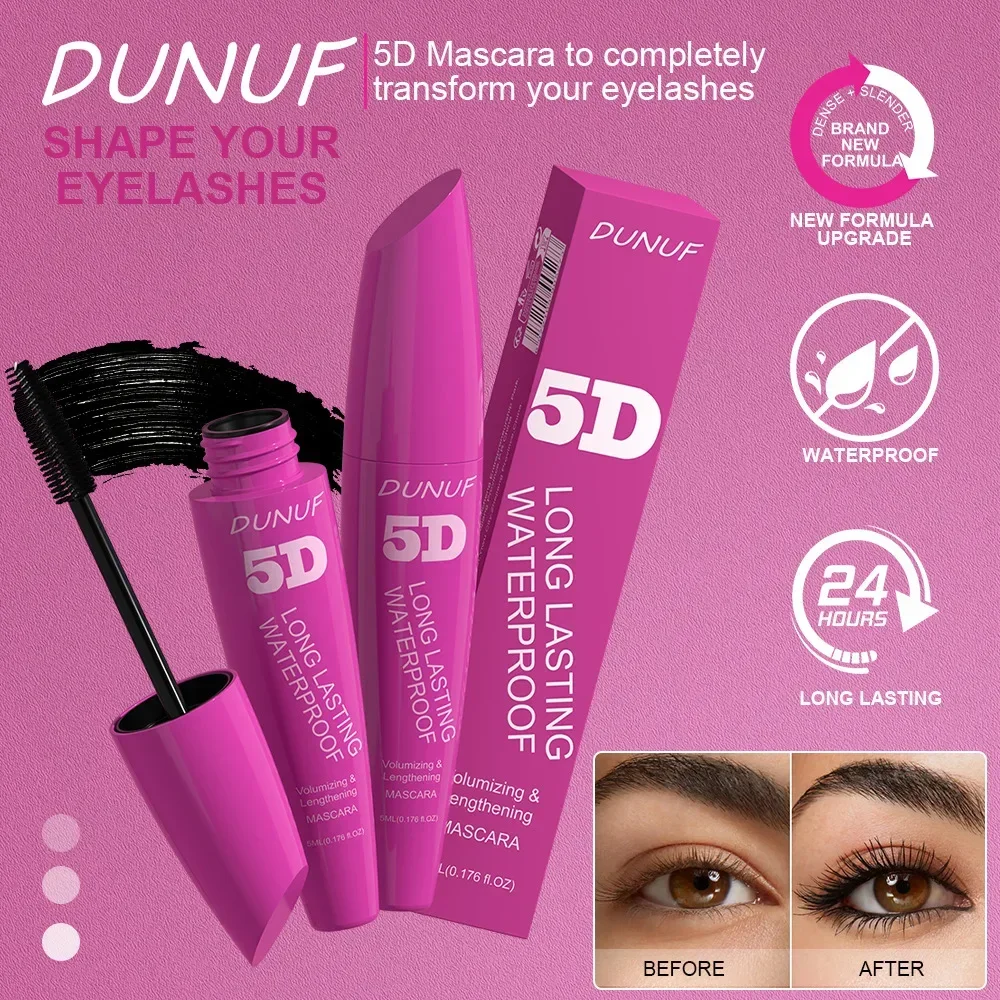 DUNUF 5D Silk Mascara con occhi grandi forte e duraturo contenuto nero lunghezza Mascara prolungato impermeabile Non agglomerante