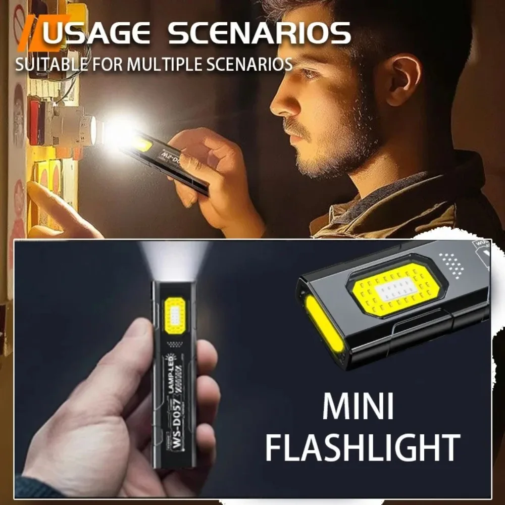  1-3PCS Mini LED Flashlight With COB Tail Magnet USB Rechargeable Emergency Lantern Hat Clip Light For Camping Running Working
