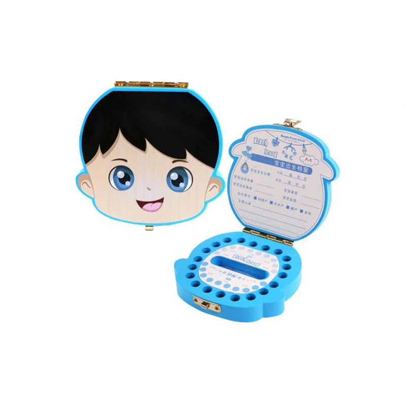 Wooden Color Baby Tooth Boxes Kids Milk Tooth Storage Box English/Spanish/French/Russian/Italian/German/Portuguese Keepsake Boxe