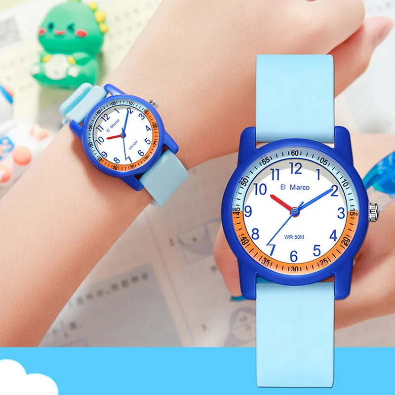 

Kids 50m Waterproof Quartz Watch Soft Band Sports Swimming Wristwatch Easy Read Timepiece for Boys And Girls Children Students
