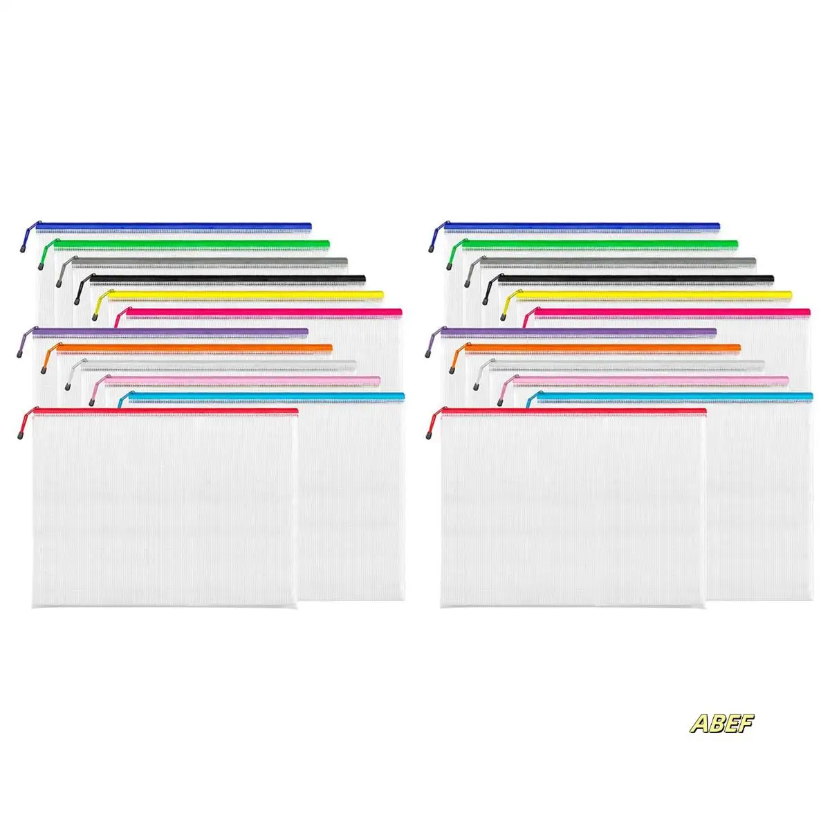 A3 (16.9X12.4 Inci, 24 Buah) Kantong Ritsleting Jaring, Tas Ritsleting Ekstra Besar 12 Warna, Kantong File Tahan Air untuk Perlengkapan Kantor