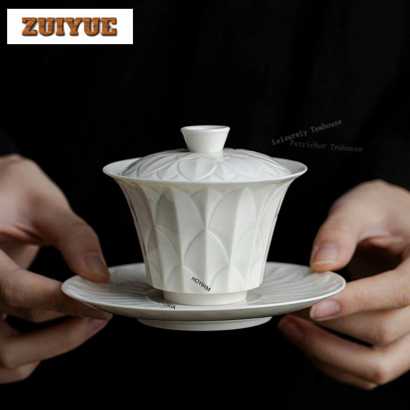 

100ml Imitation Song Ding Kiln White Relief Gaiwan Creative Tea Tureen Tea Bowl With Lid Kit Tea Maker Cover Bowl For Tea Gift