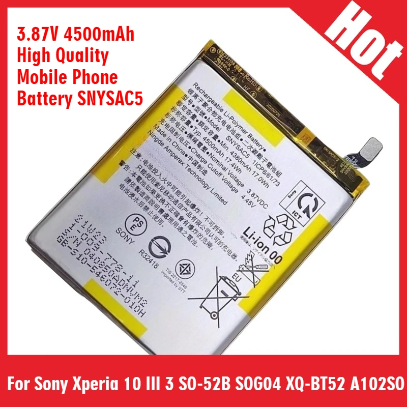 

Brand New 3.87V 4500mAh High Quality Mobile Phone Battery SNYSAC5 For Sony Xperia 10 III 3 SO-52B SOG04 XQ-BT52 A102SO