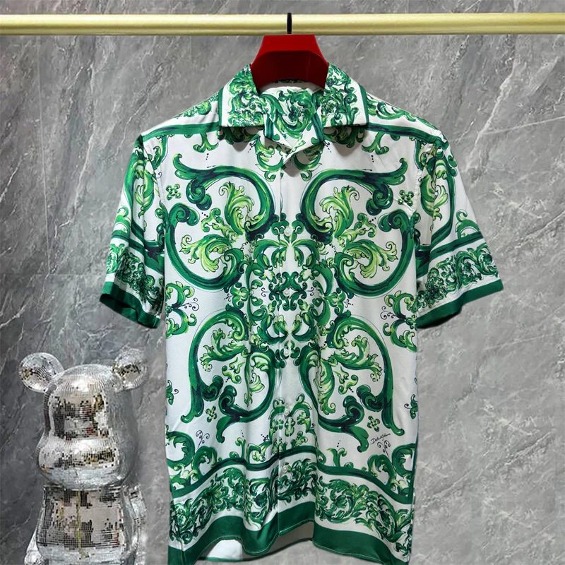 

Flower Shirt Men Streetwear Green Shirts Men Dress Camiseta Hombre Social Shirt European Print Shirt Camisa Floral Masculina