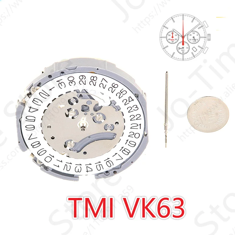 TMI Vk63 Movement Japan Movement Ligne Quartz Movement Three Hands With 3eyes ＆Date Small Chronograph Second Minute,24hour Vk63a