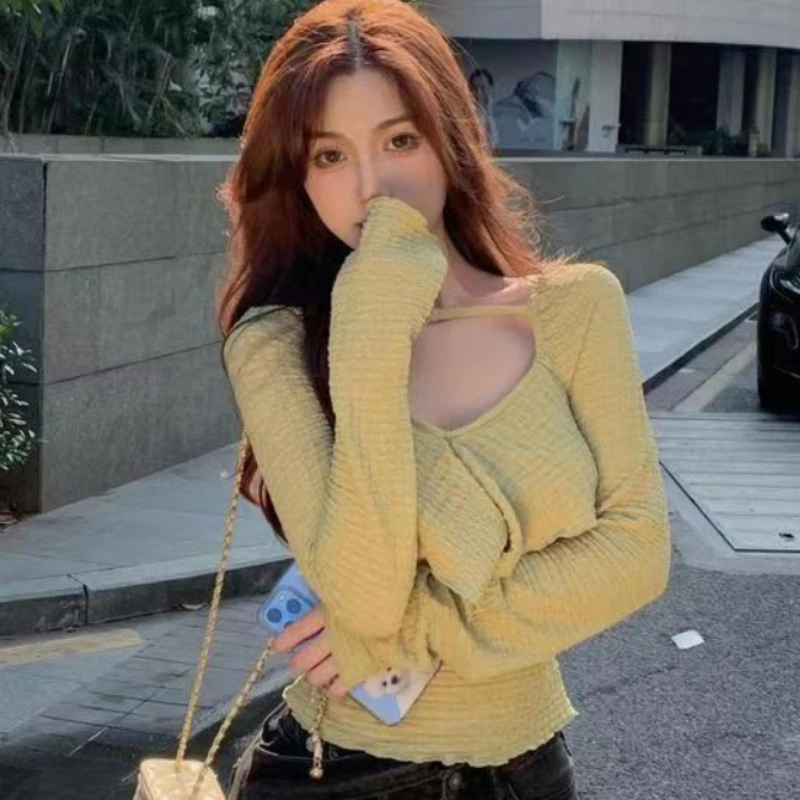 T-shirty damskie Slim Ruffles Chic Hotsweet Tender New Arrival Solid Crop Tops Korean Style Sexy All-match Casual College Girls