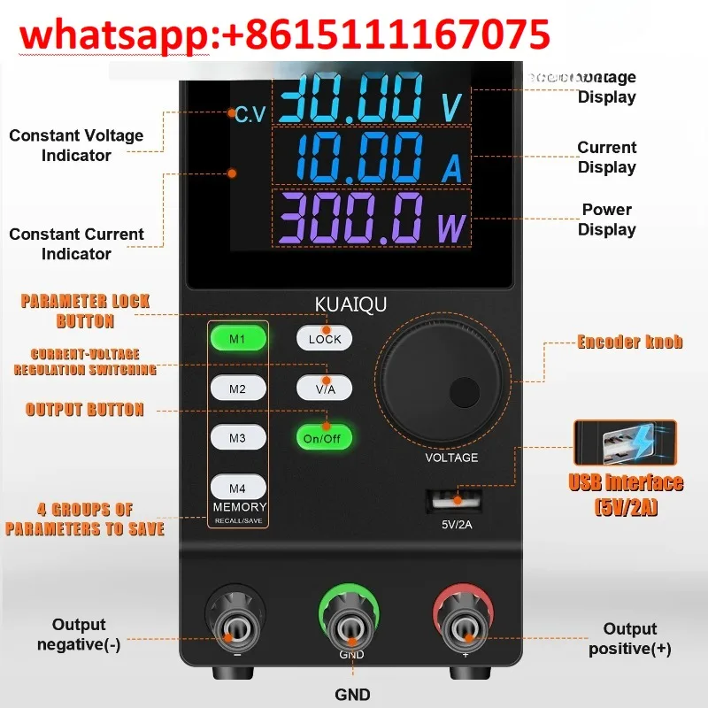 Programmable DC Adjustable Bench Power Supply, Variable Regulated Laboratory Power Unit Memory‑Storage BCC 30‑300V For Lab Test