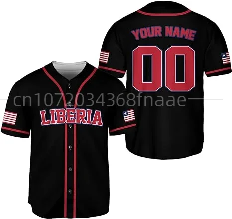 

Customized Name Liberia Flag Emblem Baseball Jersey Men's Women's Short Sleeve Jersey Men's Street Clothing Short Sleeve Sports