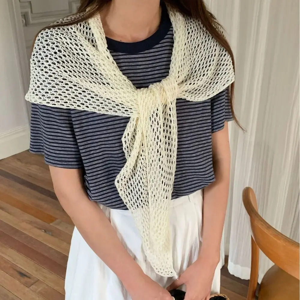 Simple Solid Color Triangular Shawl Y2K Korean Knitted Hollow Out Scarf Headband Bohemian Silk Scarf Scarf Accessories