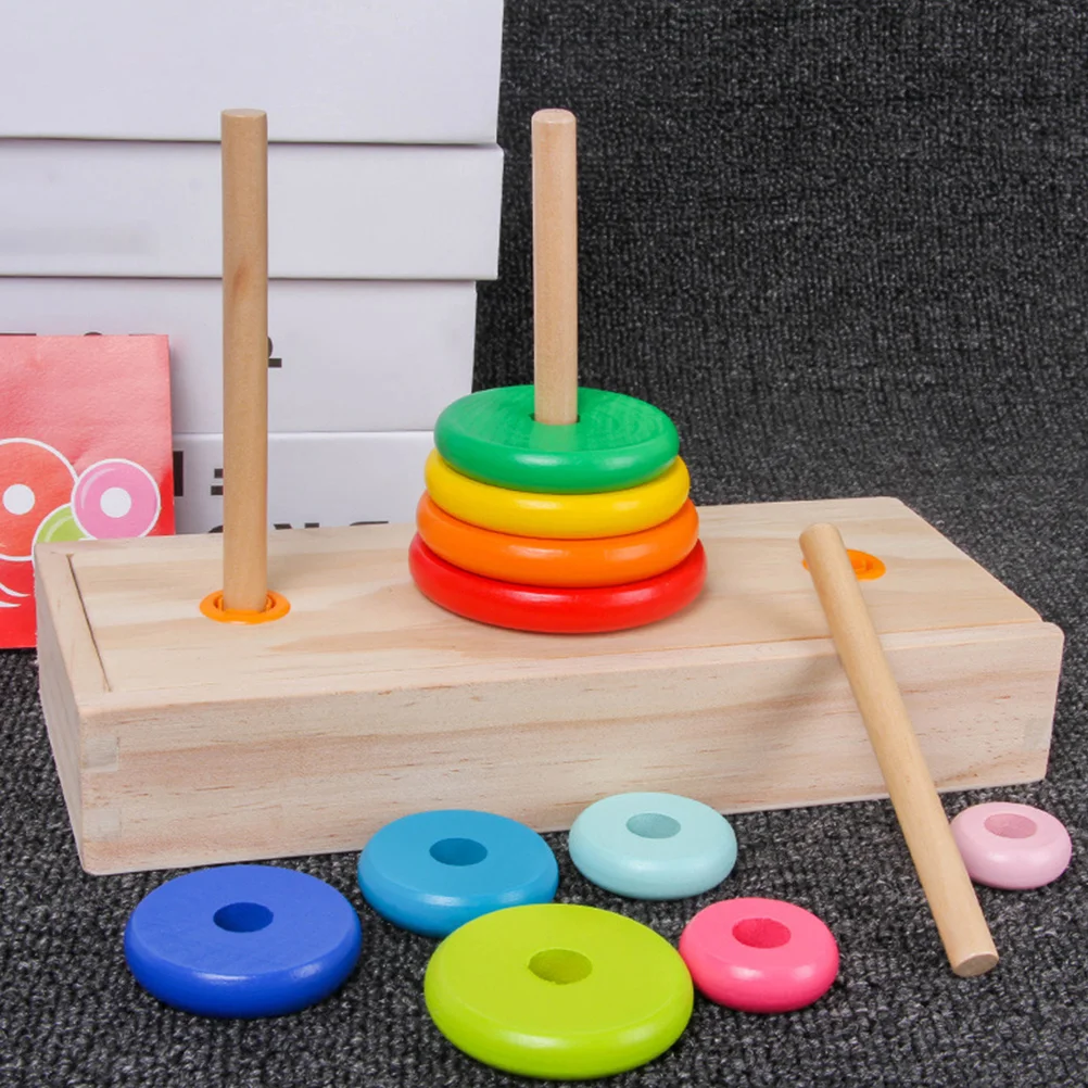 Tower of Hanoi ของเล่นเด็กทารกซ้อนแหวนบล็อก Shape Sorter Stacker เด็กวัยหัดเดินเด็กเรขาคณิตไม้เด็ก Early Educational