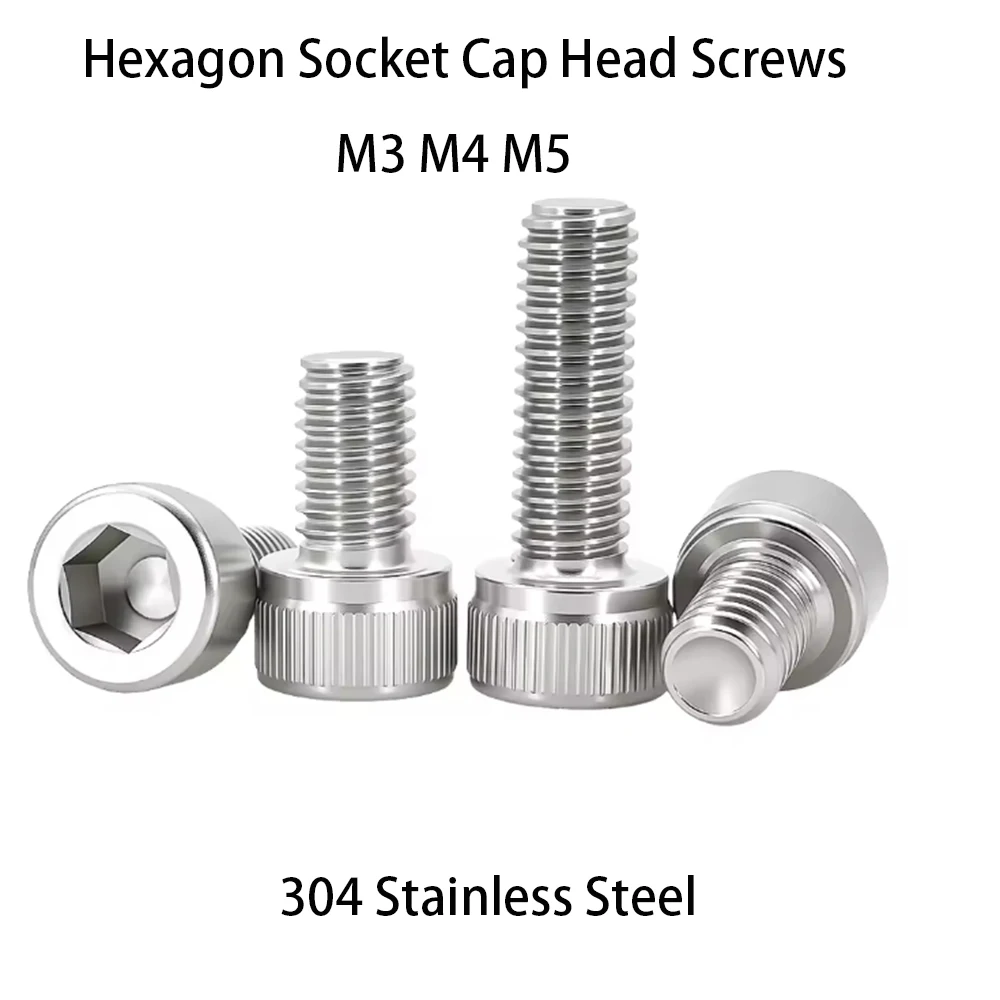 304 SS Inner Hexagon Socket Cap Screws M3 M4 M5 Allen Round Cup Head Bolt Full Thread Metric Mechanical Fastener Length 3-80mm