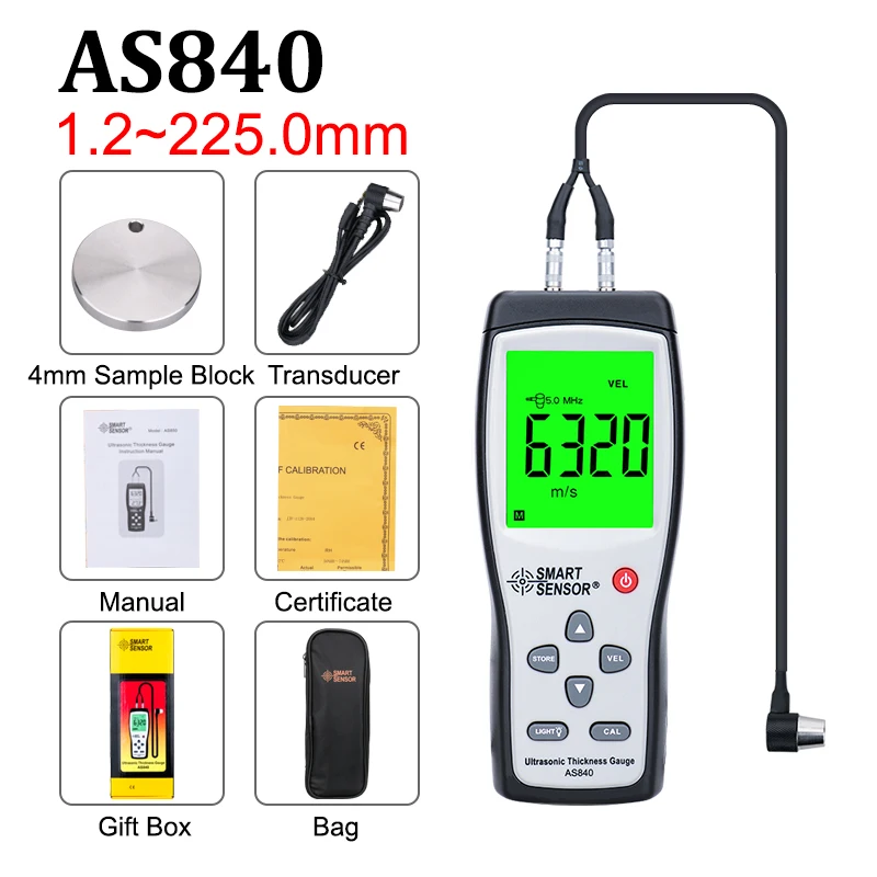 Sound Velocity Meter Steel Tube Metal Plastic Digital Ultrasonic Thickness Gauge Glass Ceramic Depth Width Measuring Instrument