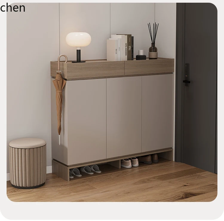 ZML solid wood shoe cabinet household door porch cabinet storage shoe rack multi-layer storage locker