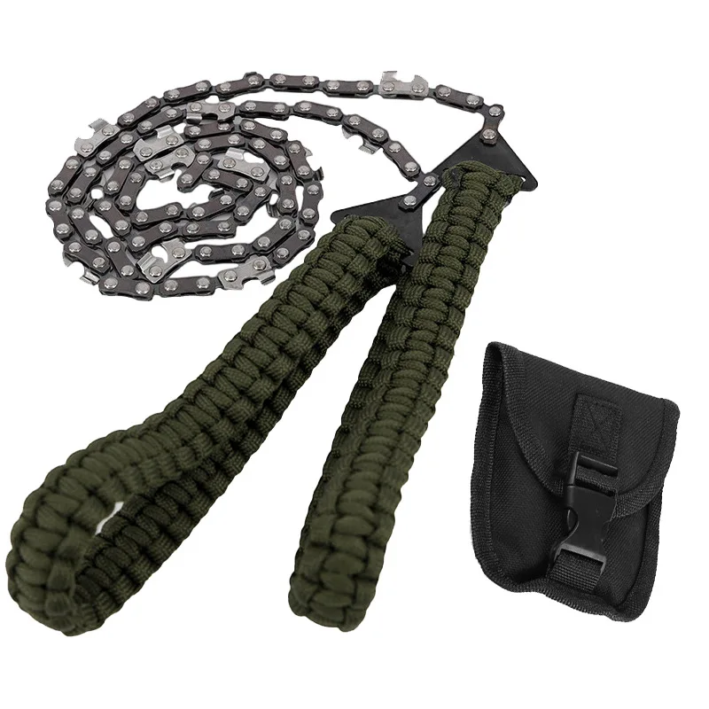 Kompakte, manuelle Kettensäge zum schnellen Schneiden, Überlebens-Seilsäge mit Paracord-Griff für Camping, Holzfällen und Gartenarbeiten.