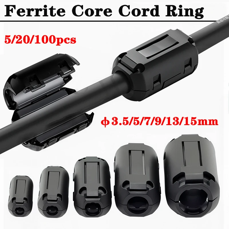 10Pcs Adjustable Toroidal Core Ferrite Bead Clip 3.5/5/7/9/13/15mm Great for EMI RFI Protection Cable Clamp Noise Suppressor