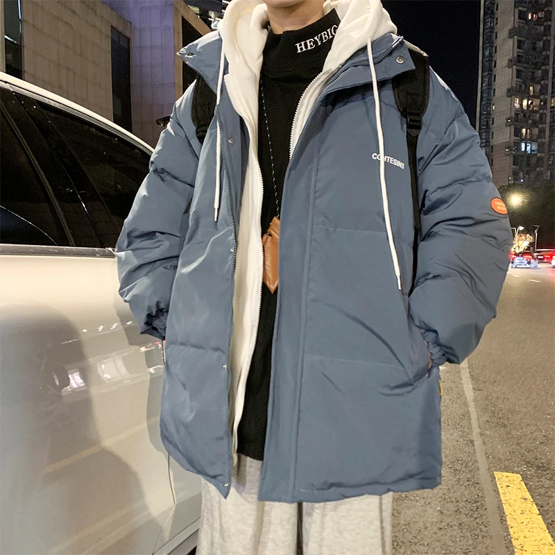 

Мужская утепленная хлопковая куртка с капюшоном, зимняя модная повседневная верхняя одежда, молодежная, однотонная, на молнии