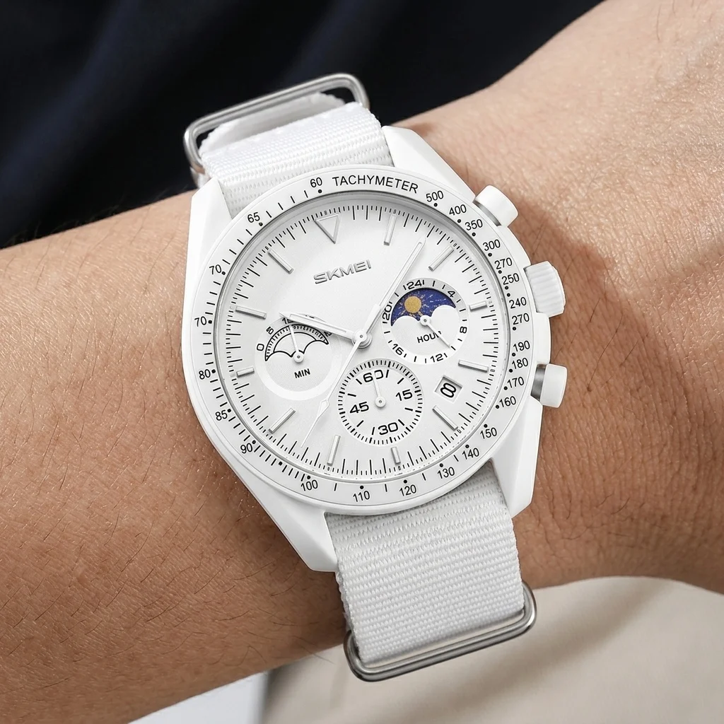 High Quality Multi Sub-dials White Hot Multifunctional Quartz Watch Men Women Unique Fashion Sun Moon Top Brand Watch Relogio