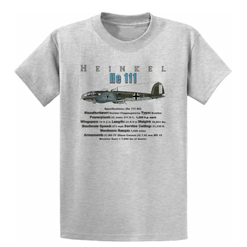 

WWII German Heinkel He 111 Bomber T-Shirt New 100% Cotton O-Neck Summer Short Sleeve Casual Mens T-shirt Size S-3XL