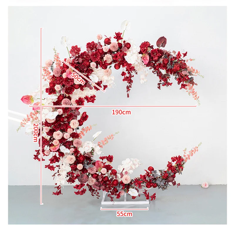 

Moon Shape Red Rose Hydrangea with Arch Wedding Backdrop Decoration Decor Backdrops Baby Shower Artificial Flowers Arrangement