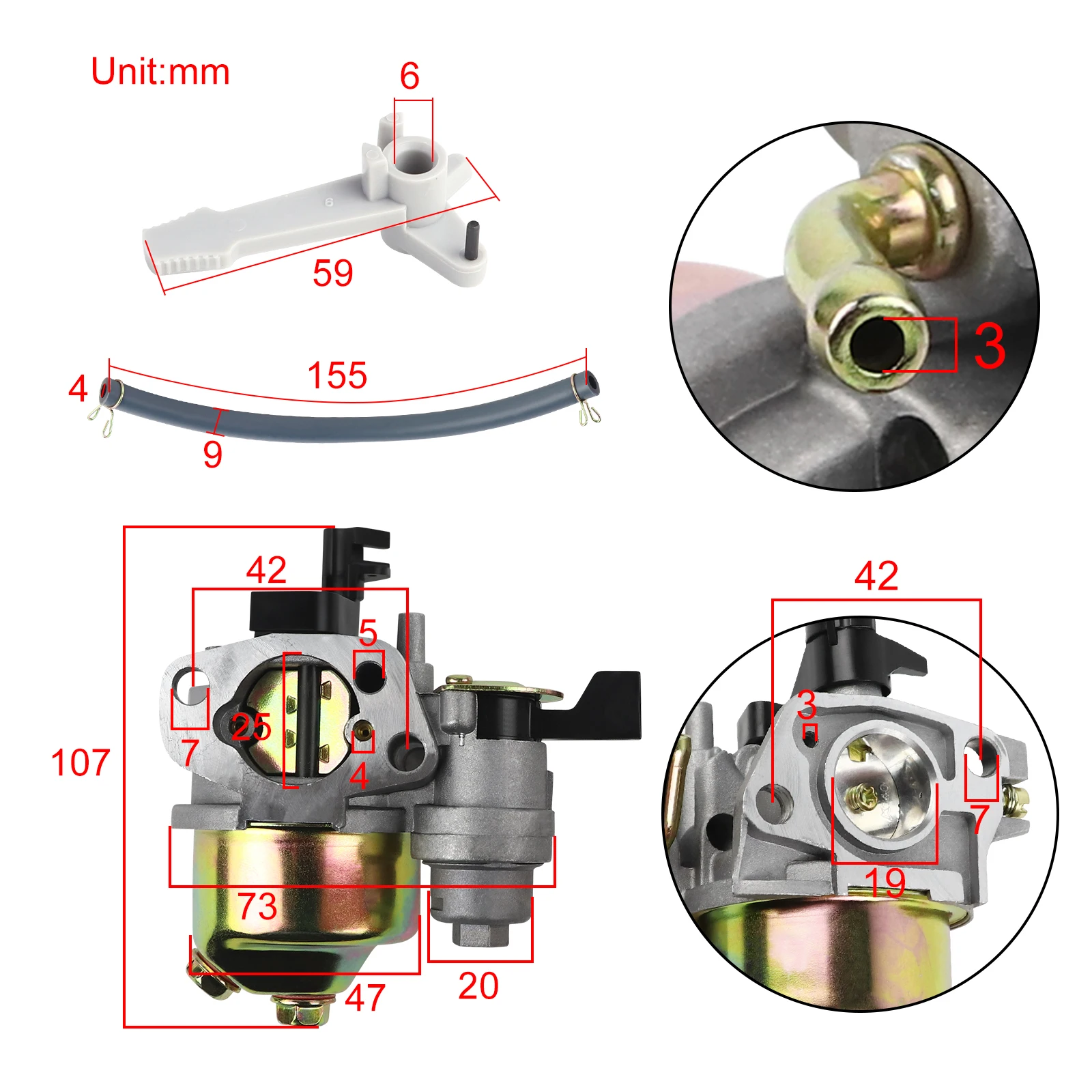 Carburetor Carb for Honda GX120 GX140 GX160 GX200 GX168 168F 5HP 5.5HP 6.5HP Engine Motor Pressure Washer Lawn Mower Generator