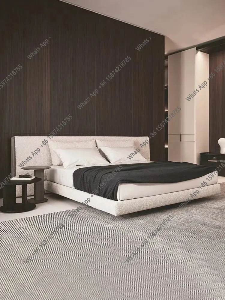 B Fabric Bed Italian Minimalist Designer 1.8m 1.5 Master Bedroom High-end Double Widescreen Villa Large Bed Minimalist Italian S