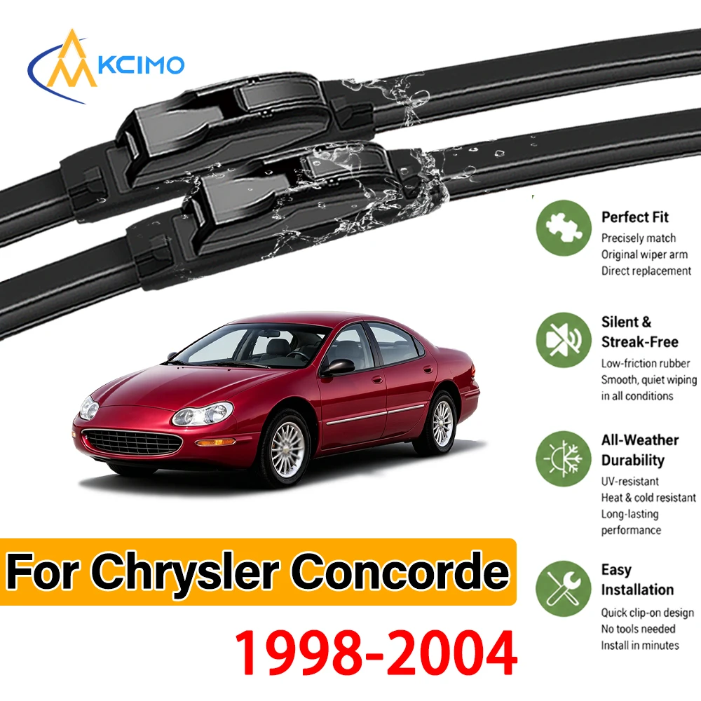 2 escobillas limpiaparabrisas delanteras negras de larga duración para Chrysler Concorde 1998-2004, instalación rápida, sin vibraciones