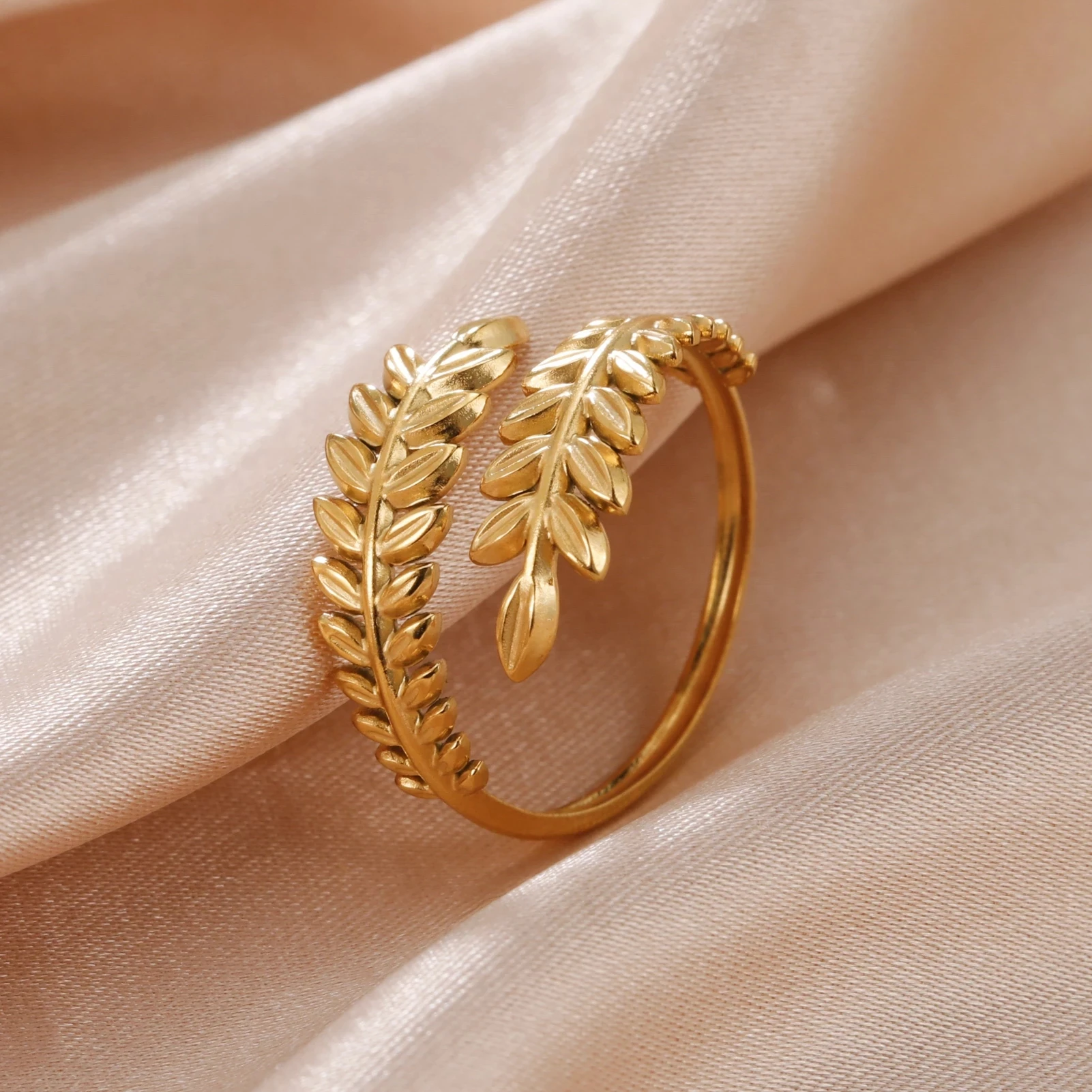 Cazador Ear of Wheat Leaves Open Rings for Women Stainless Steel Rings Jewelry Anniversary Birthday Wedding Gifts 2024 Trend