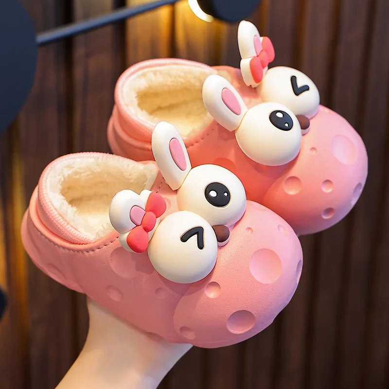 Animals Kids Slippers Winter Unicorn Giraffe Floor Warm Plush Boys Girls Slippers PVC Waterproof Non Slip Children Home Shoes