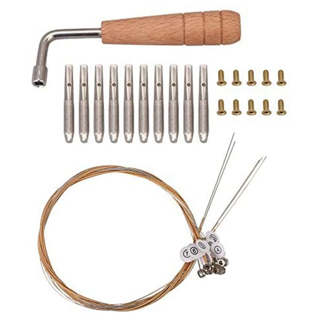 10Pcs Tuning Pin Nails&10Pcs Rivets,With L-Shape Tuning Wrench,10 String Laiyaqin String For Lyre Harp String Instrument-A00E