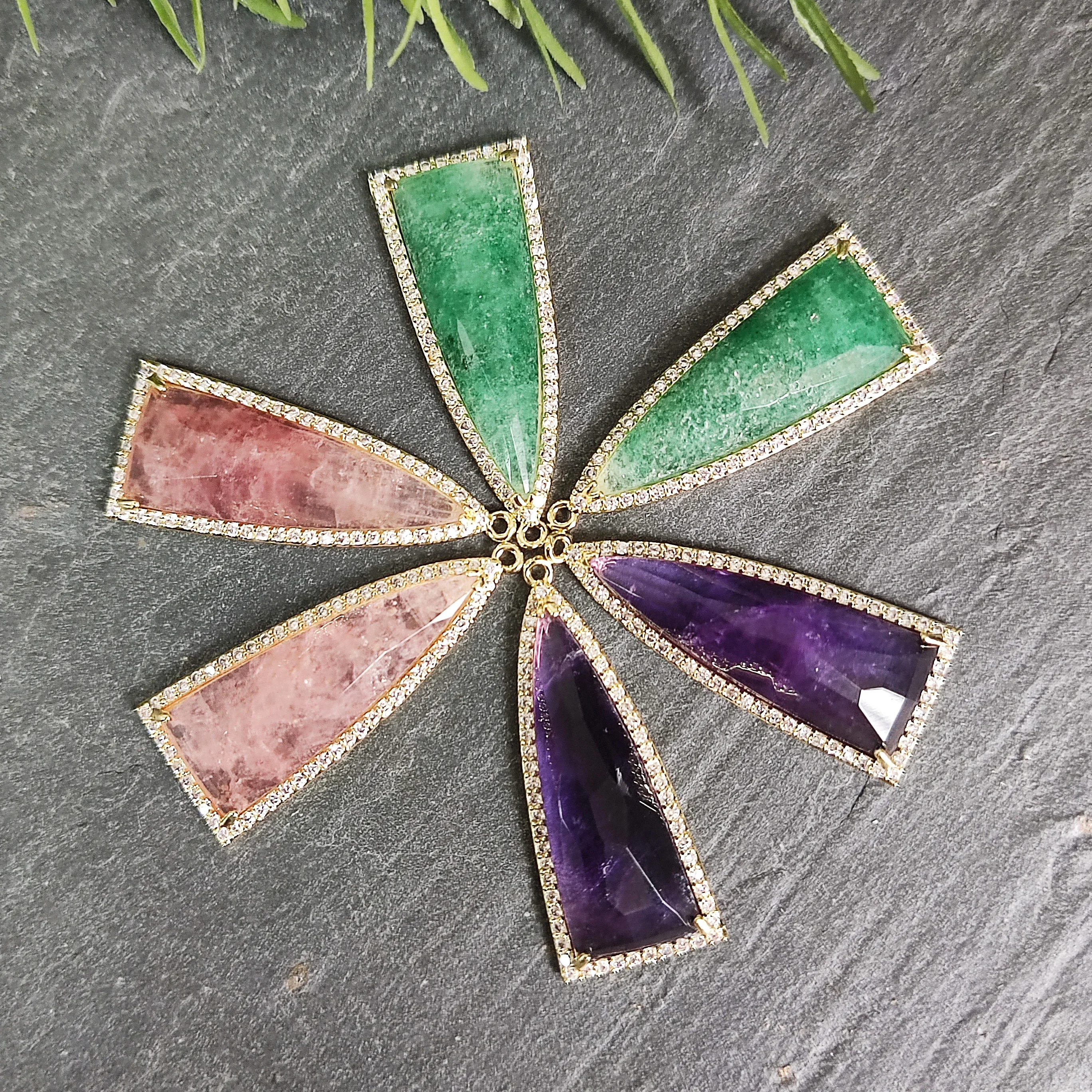 Triangle Crystal Cubic Zircon Pendant, Real Gemstone Jewelry Charm, DIY Earring Necklace, Dainty CZ Stone Charm Wholesale