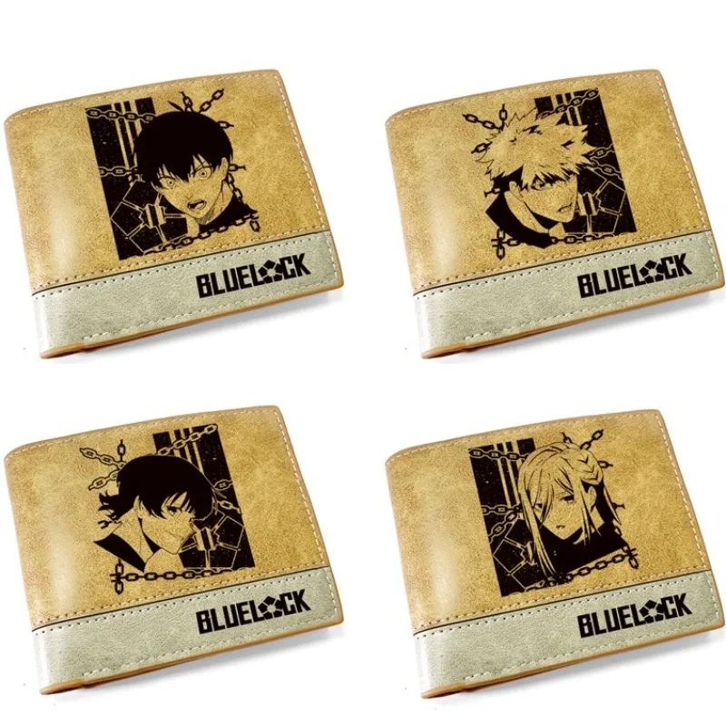 

Короткий складной 2-кратный кошелек с синим замком в стиле аниме, мужской и женский кошелек с тиснением из искусственной кожи, зажим для билетов, предметы первой необходимости