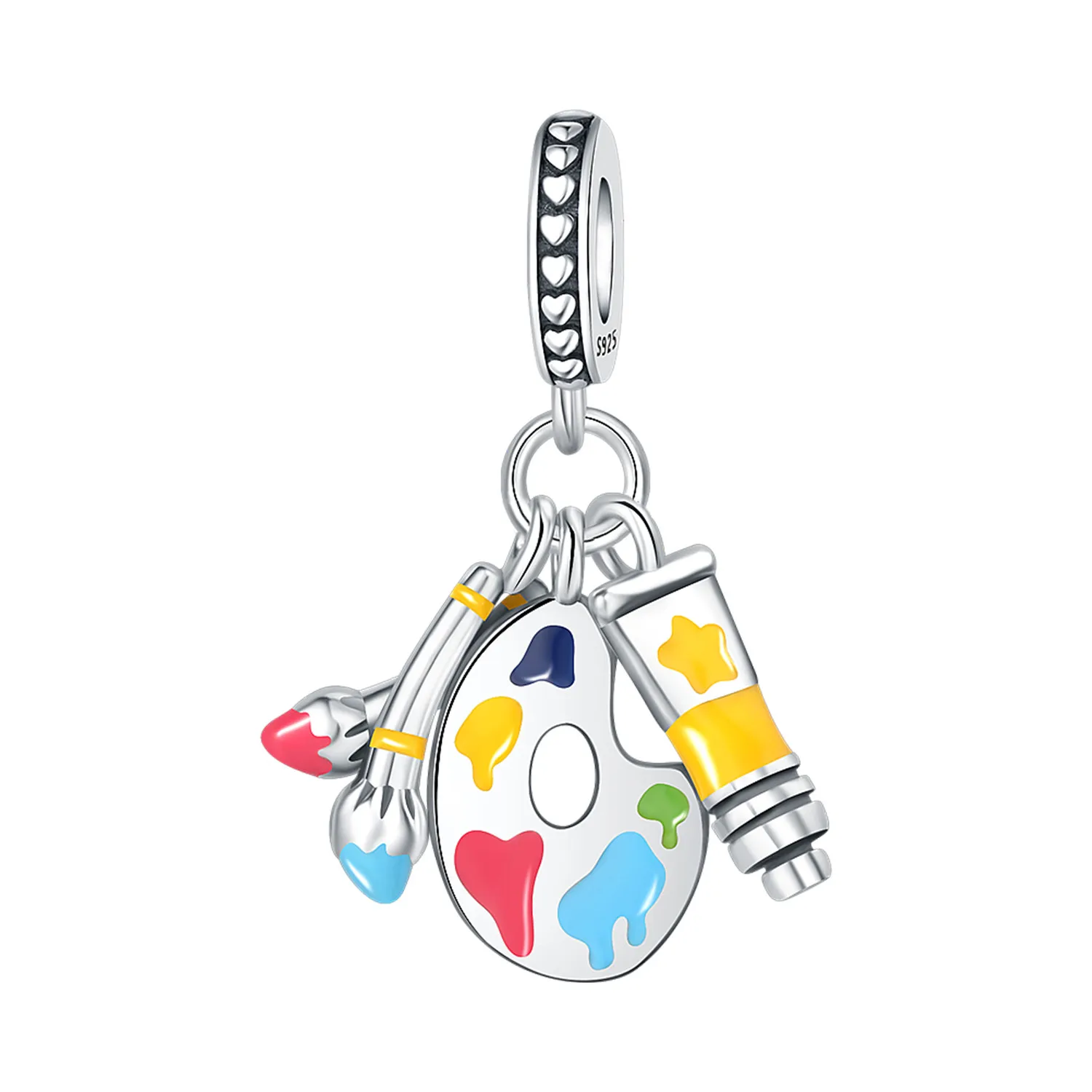 PANPOKI 925 Sterling Silver Brush Color Palette Pigment Bead Original Pendants Bracelet Necklace Charm Jewelry Party DIY Gifts