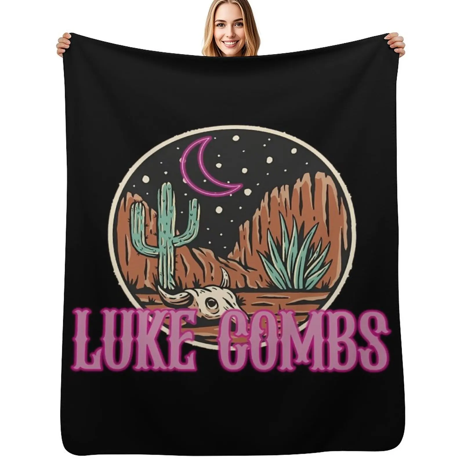 

Luke Combs Music Neon Country Throw Blanket Shaggy Plush sofa bed manga Blankets