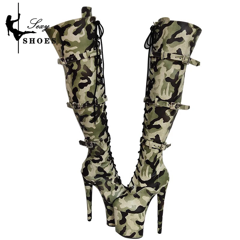 Stripper 20CM/8Inch Camouflage Sexy Over-the-Knee Boots Platform High Heels Gothic style Nightclub Sexy Pole Dancing Shoes