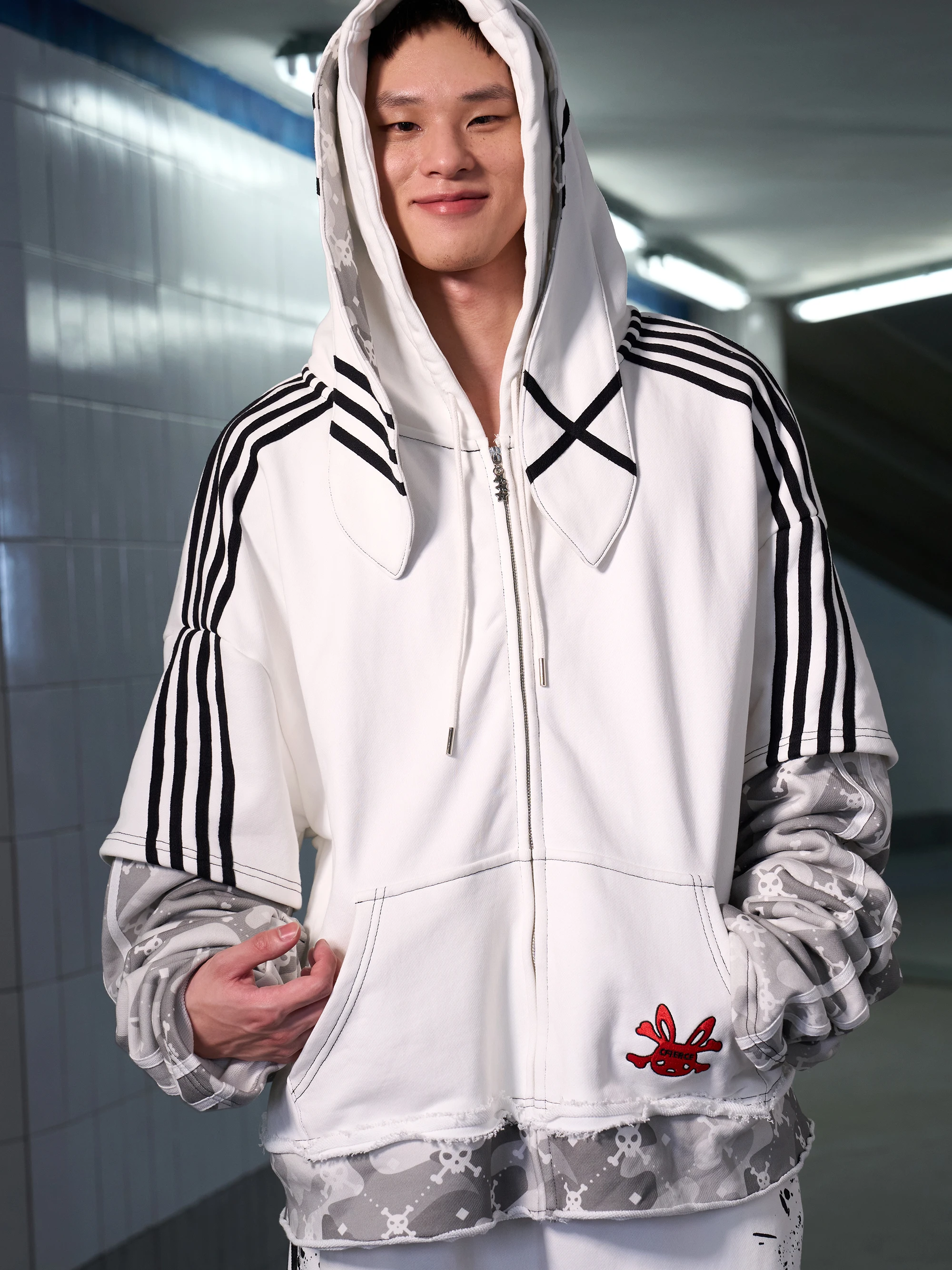 

CFIERCE Skull Print Hoodie Jaet Rabbit Ear Cuffed Sve Long Women's Cotton Sweatirt Autumn Faion Ladies' Clothing