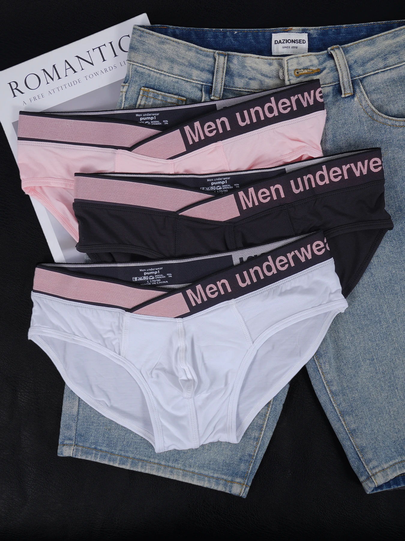 Men's Triangle Briefs Contrast Color Letter Waistband Soft Modal Sexy Low-Rise Breathable Stretch Underwear