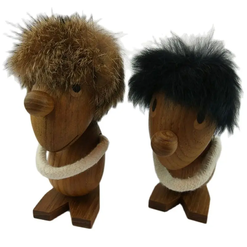 Decoration Crafts Nordic Style Danish Wood Play Two Small Hairy Ornaments Optimists and Pessimists Puppet Birthday Gifts13cm