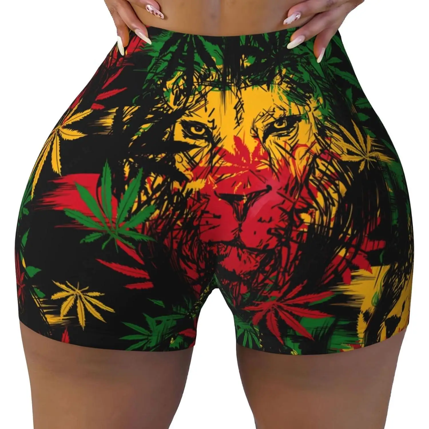 Pantalones cortos de entrenamiento con bandera de león para mujer, pantalones cortos deportivos elásticos para motociclista, correr, gimnasio, compresión, absorbe la humedad