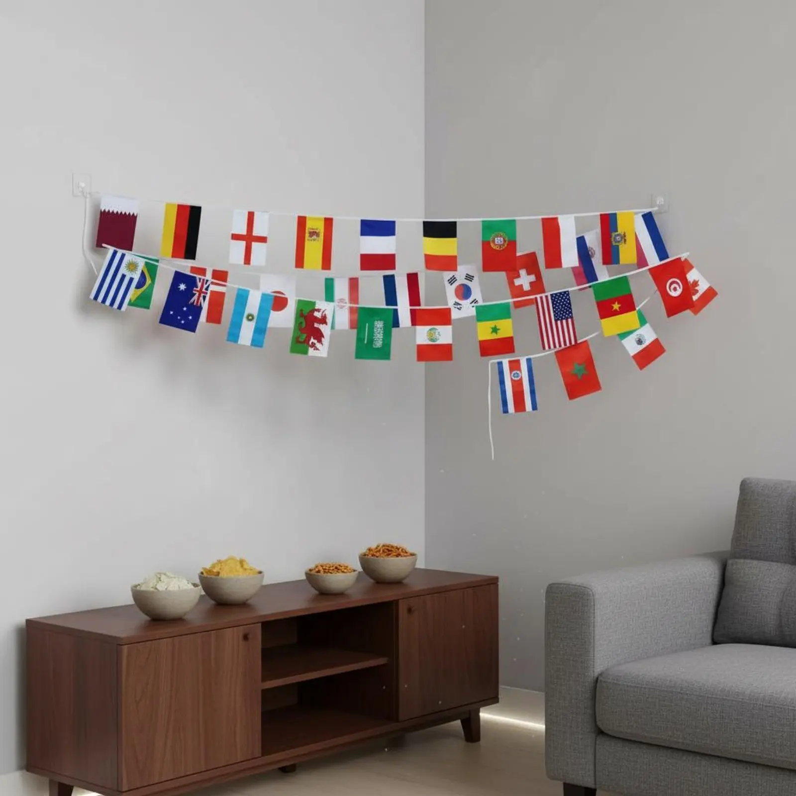 32 Countries Flag String Fan Essential 32 Countries Flag Banner International Flags Bunting Bright Color for Sports Bar Owners