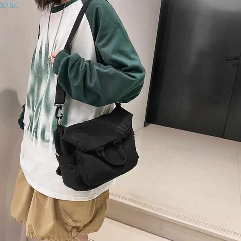 

X7XC женская большая вместительная сумка через плечо, однотонная сумка на плечо, парусиновый рюкзак, модная школьная сумка,