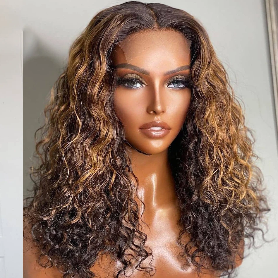 Soft 180Density 26Inch Highlight Blonde Kinky Curly Long Deep Lace Front Wig For Black Women Baby Hair Glueless Preplucked Daily