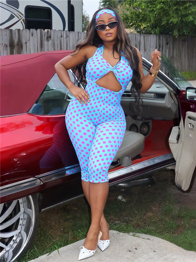 

Женский комбинезон Kliou с принтом в горошек, с вырезом халтер, с открытой спиной, без рукавов, облегающий, персикового цвета, для модниц, в стиле High Street