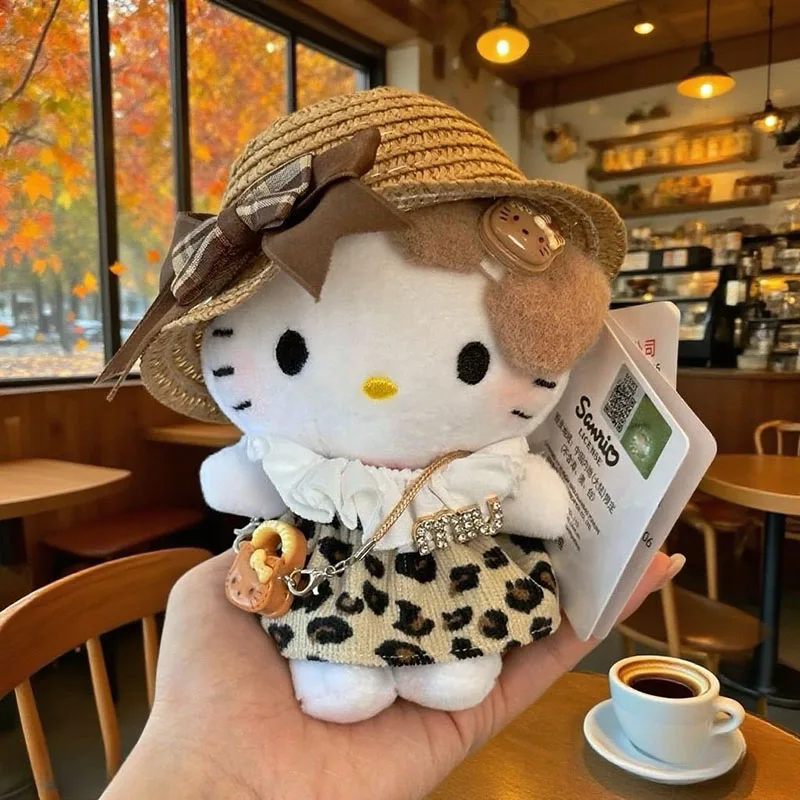 

Hello Kitty Plush Keychain Cute Leopard Print KT Cat Stuffed Toy Kawaii Bag Cartoon Doll Pendant Car Key Ring Girl Birthday Gift
