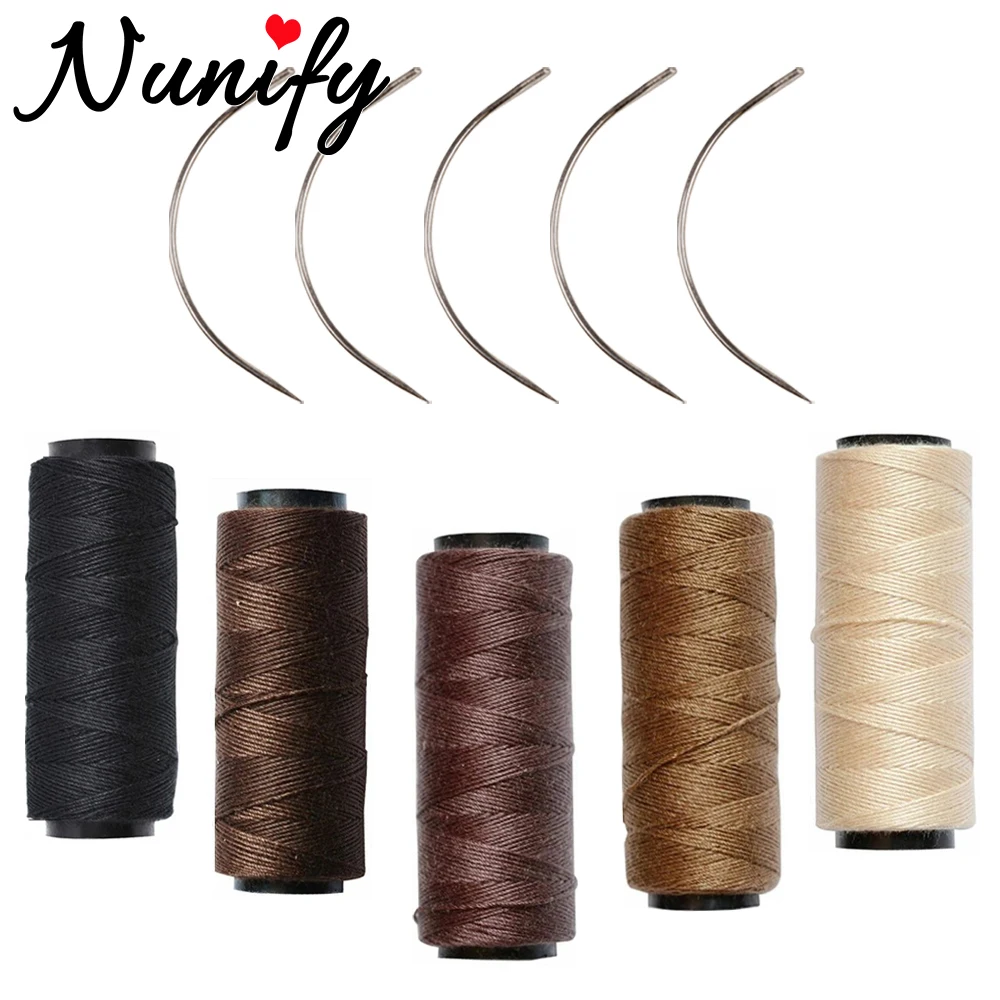

Nunify 5 рулонов ниток для наращивания волос, швейные нитки, используемые для ручного шитья для изготовления париков, наращивание волос своими руками с иглой C-образной формы