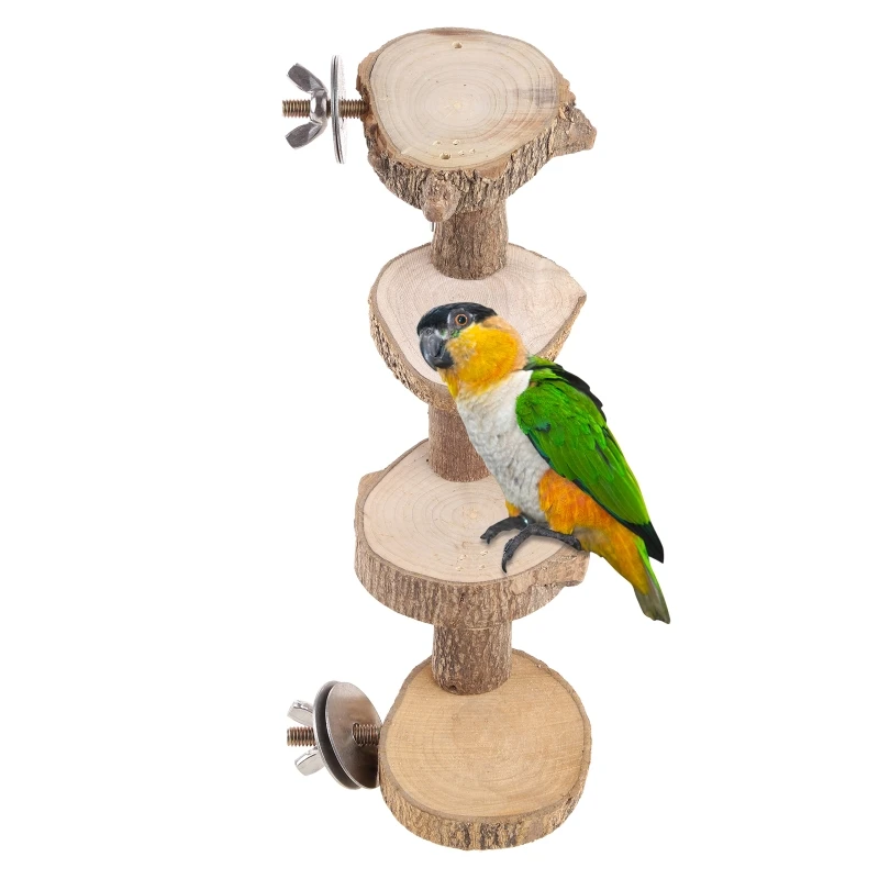 Bird Platform Perch Natural Wood Stand Playground for Budgie Parakeet Large Parrot Cage Climbing Toy 4 Steps Ladder 87HA