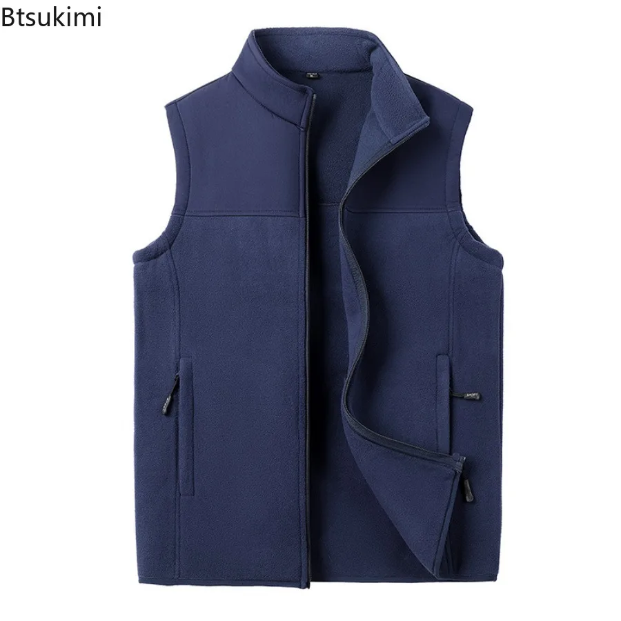 2025 New Men's Fleece Warm Vest Autumn Fashion Stand Collar Thicker Outdoor Casual Waistcoat Sleevelesse Jacket Men Winter Vests