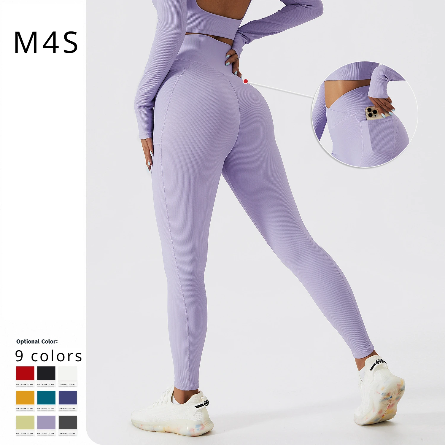 

V Waist Ribbed Pockets Yoga Pants Fitness Gym Workout Leggings Sport Women Fitness Push Up Gym Tights Trousers Free Shipping
