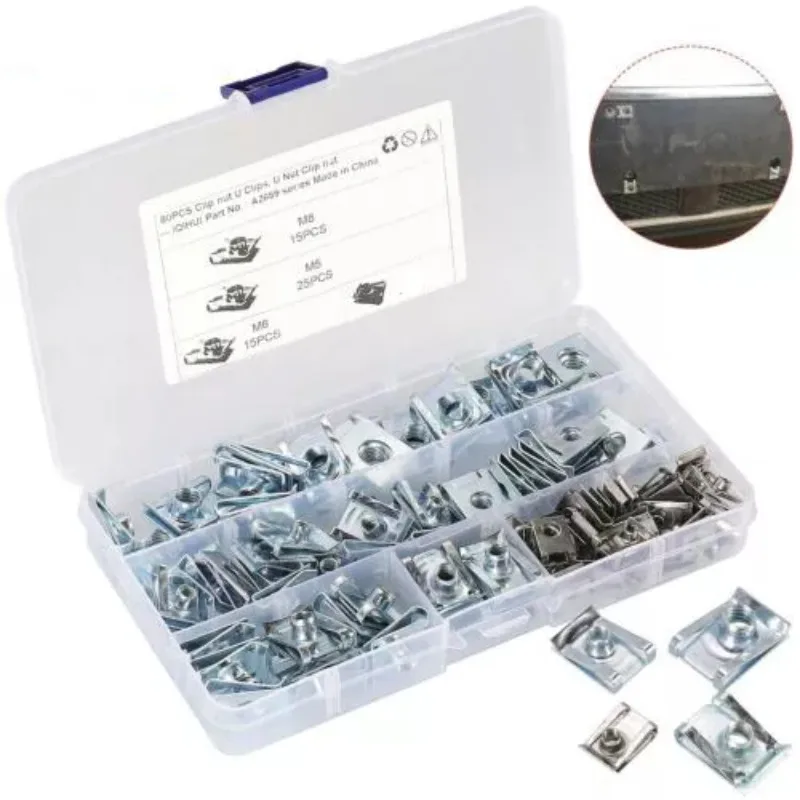 

90pcs M4 M5 M6 M8 11Grids Stainless Steel Blue Zinc Plated B-type Nuts Self Tapping Screws Metal Snap Clips Nut Assortment