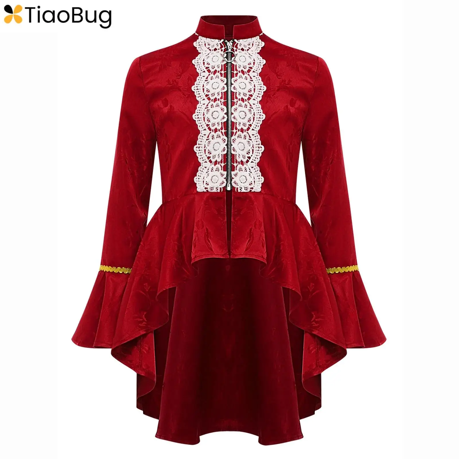 

Girls Victorian Tailcoat Medieval Renaissance Costume Gothic Steampunk Long Sleeves Lace Flounce Jacket Coat for Pirate Cosplay